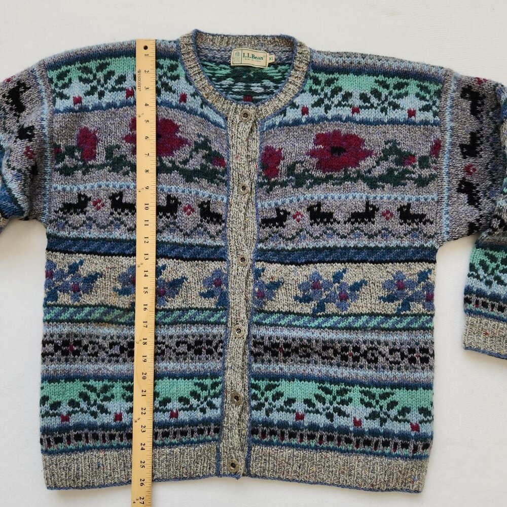 Vintage L.L. Bean Pure Wool Cardigan Sweater Floral Fair Isle Cottagecore Cabin - Picture 13 of 13